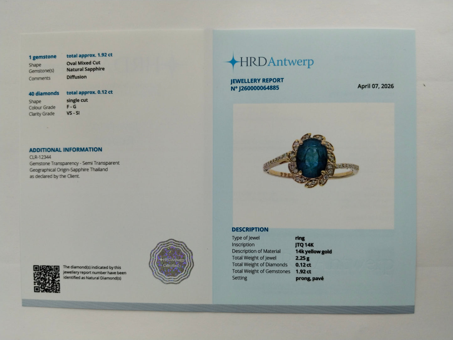 2.04 Ct Oval Mixed Cut Natural Sapphire 14K Gold Ring