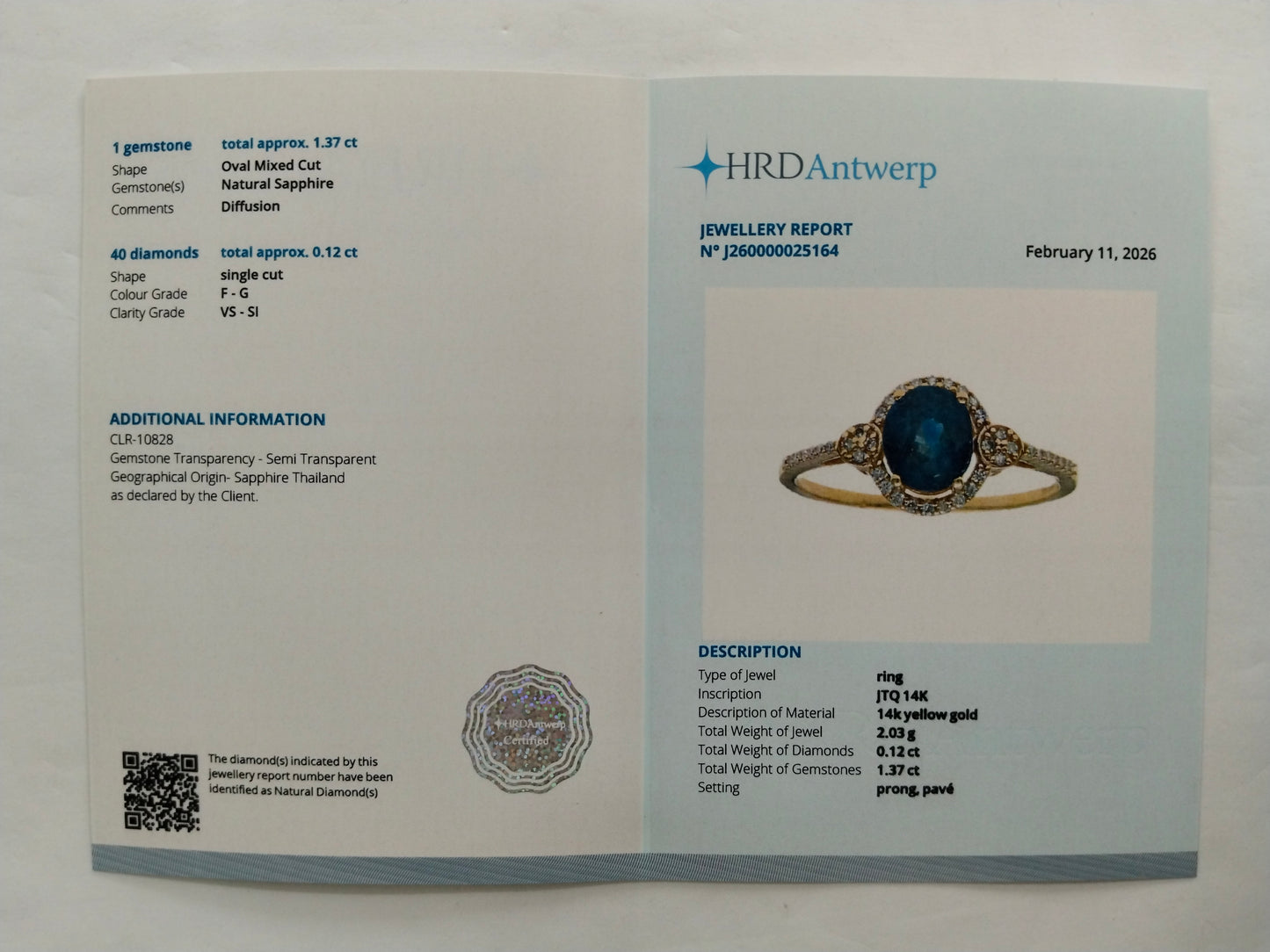 1.49 Ct Oval Mixed Cut Natural Sapphire 14K Gold Ring