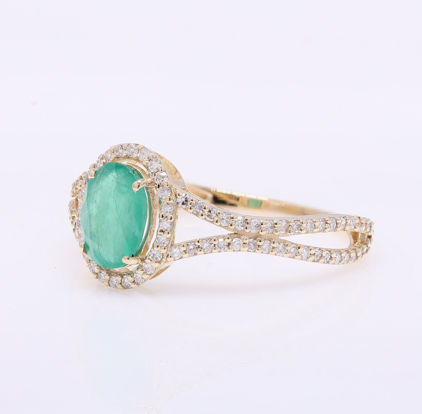 1.10 Ct Oval Mixed Cut Natural Emerald 14K Gold Ring