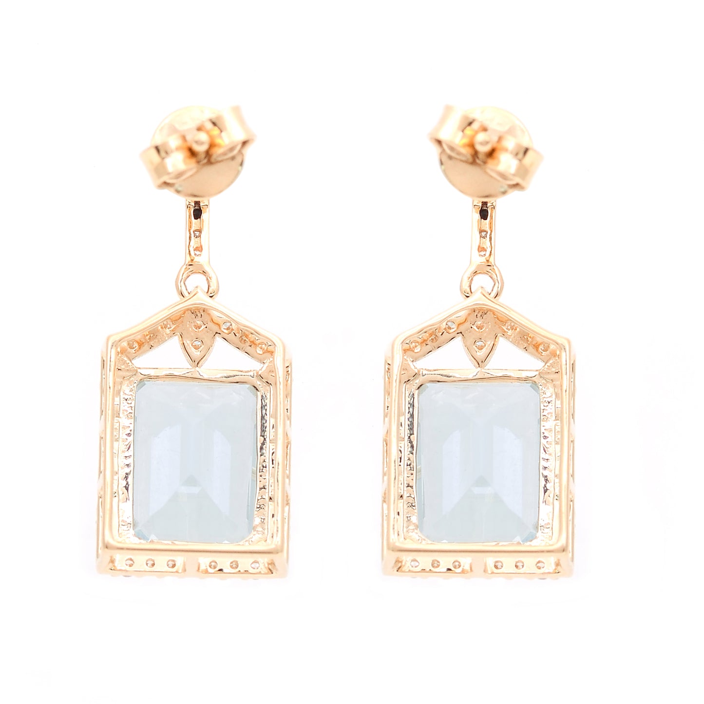 4.81 Ct Octagon Step Cut Natural Aquamarine 14K Gold Earrings