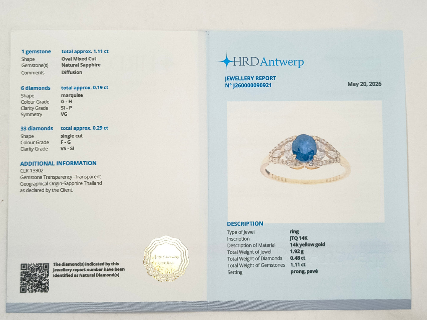 1.40 Ct Oval Sapphire 14K Gold Ring