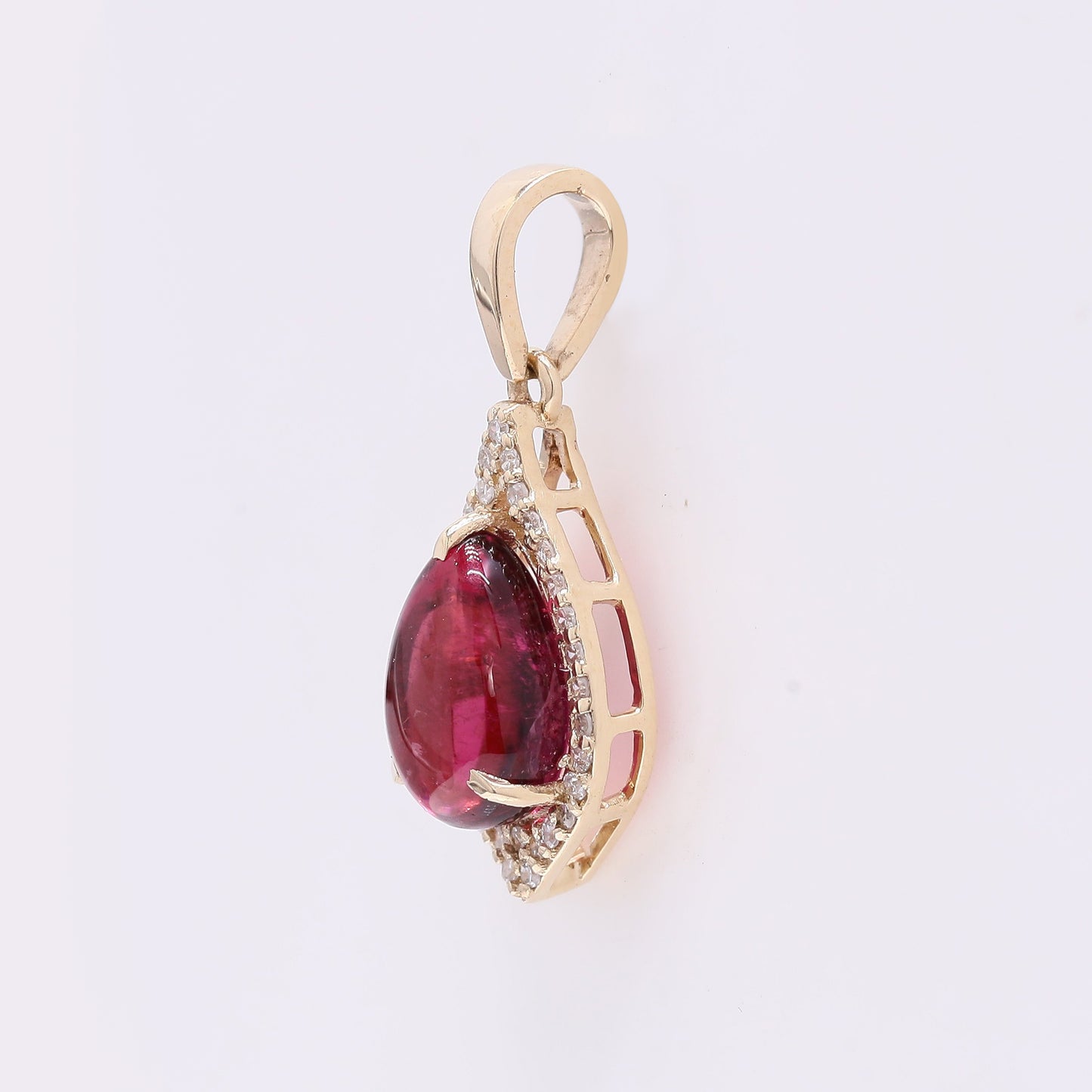 2.03 Ct Pear Cabochon Natural Tourmaline 14K Gold Pendant