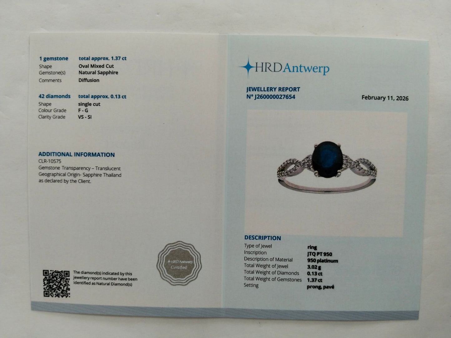 1.50 Ct Oval Mixed Cut Natural Sapphire 950 Platinum Ring
