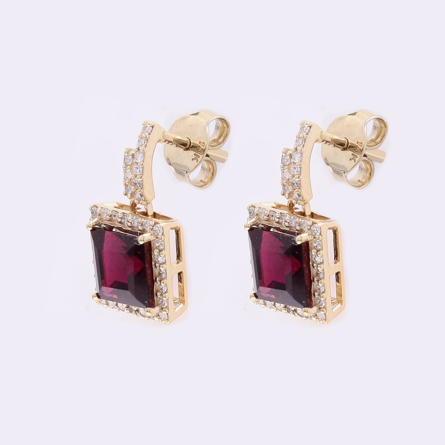 1.81 Ct Square Step Cut Natural Rubellite 14K Gold Earrings
