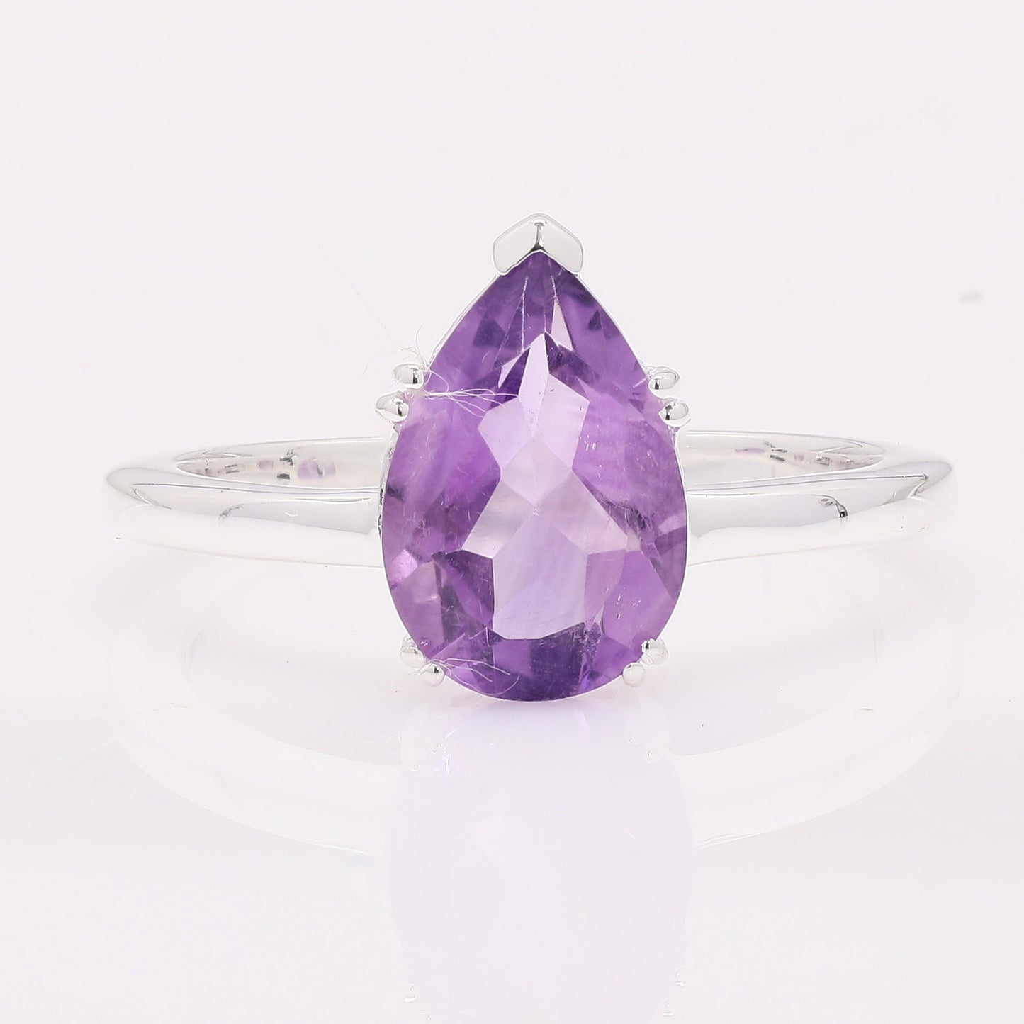 2.58 Ct Pear Amethyst 925 Silver Ring