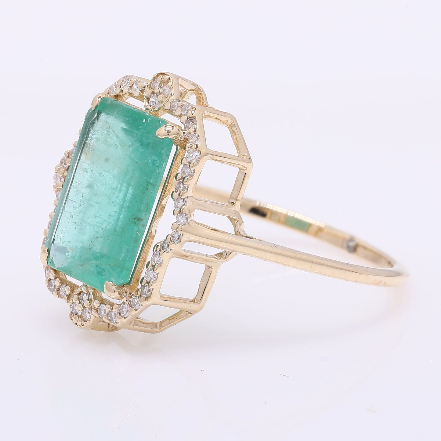 3.14 Ct Octagon Step Cut Natural Emerald 14K Gold Ring