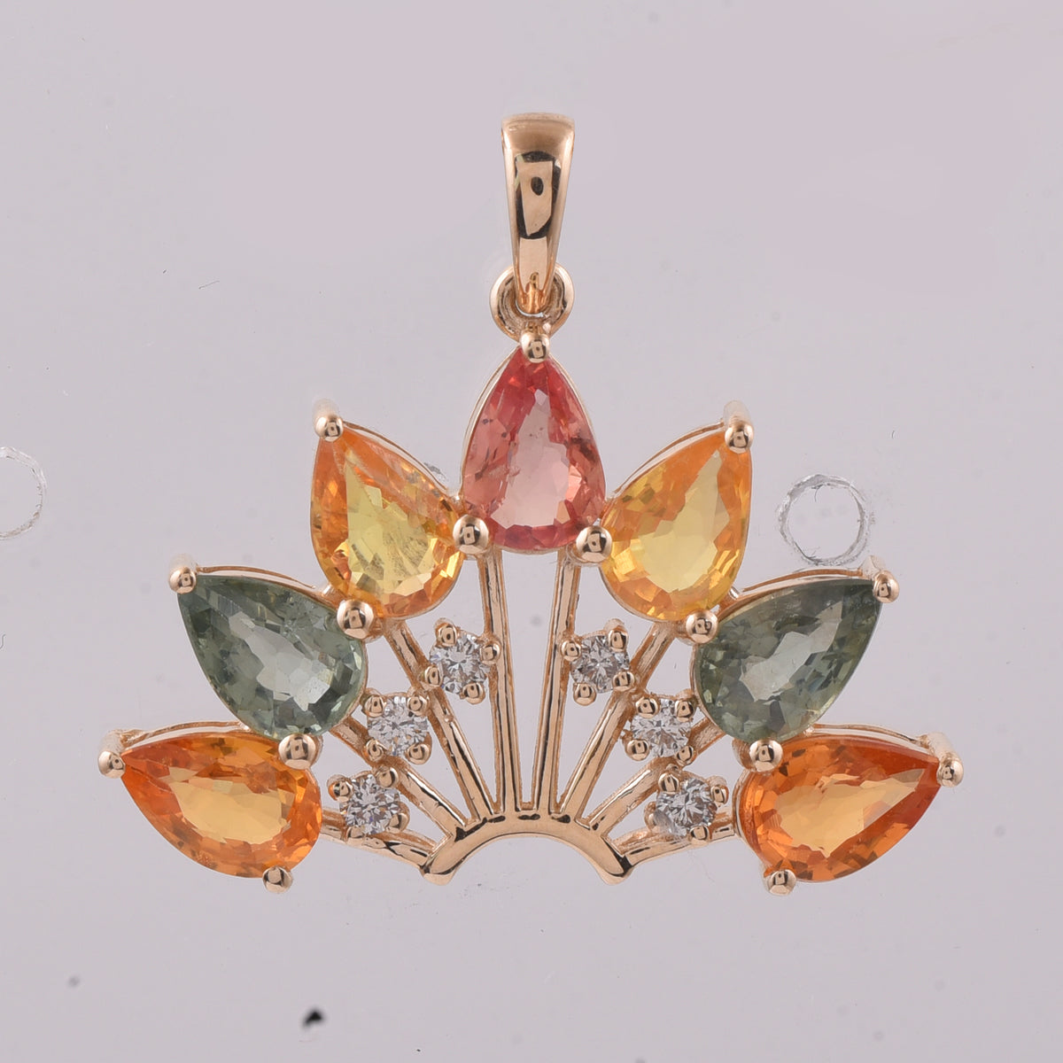 3.52 Ct Pear Natural Multi-Coloured Sapphire 14K Gold Pendant