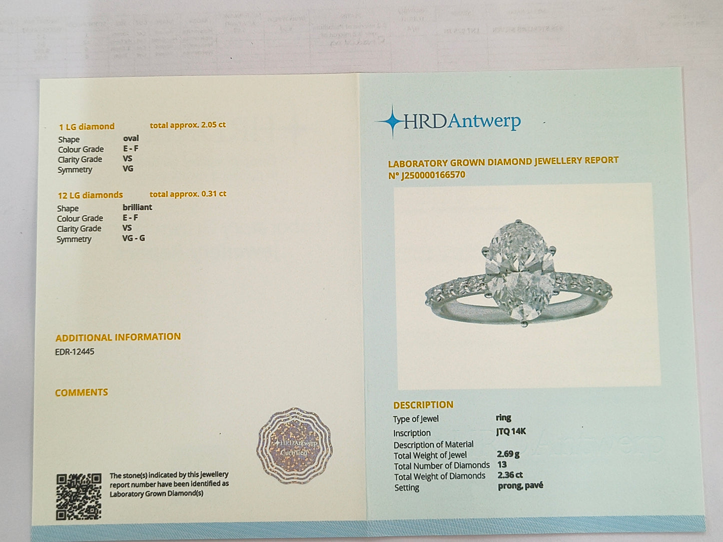 2.36 Carats Lab Grown Diamond 14K Gold Ring