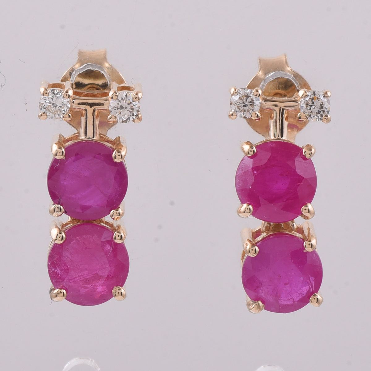2.47 Ct Round Natural Ruby 14K Gold Earrings