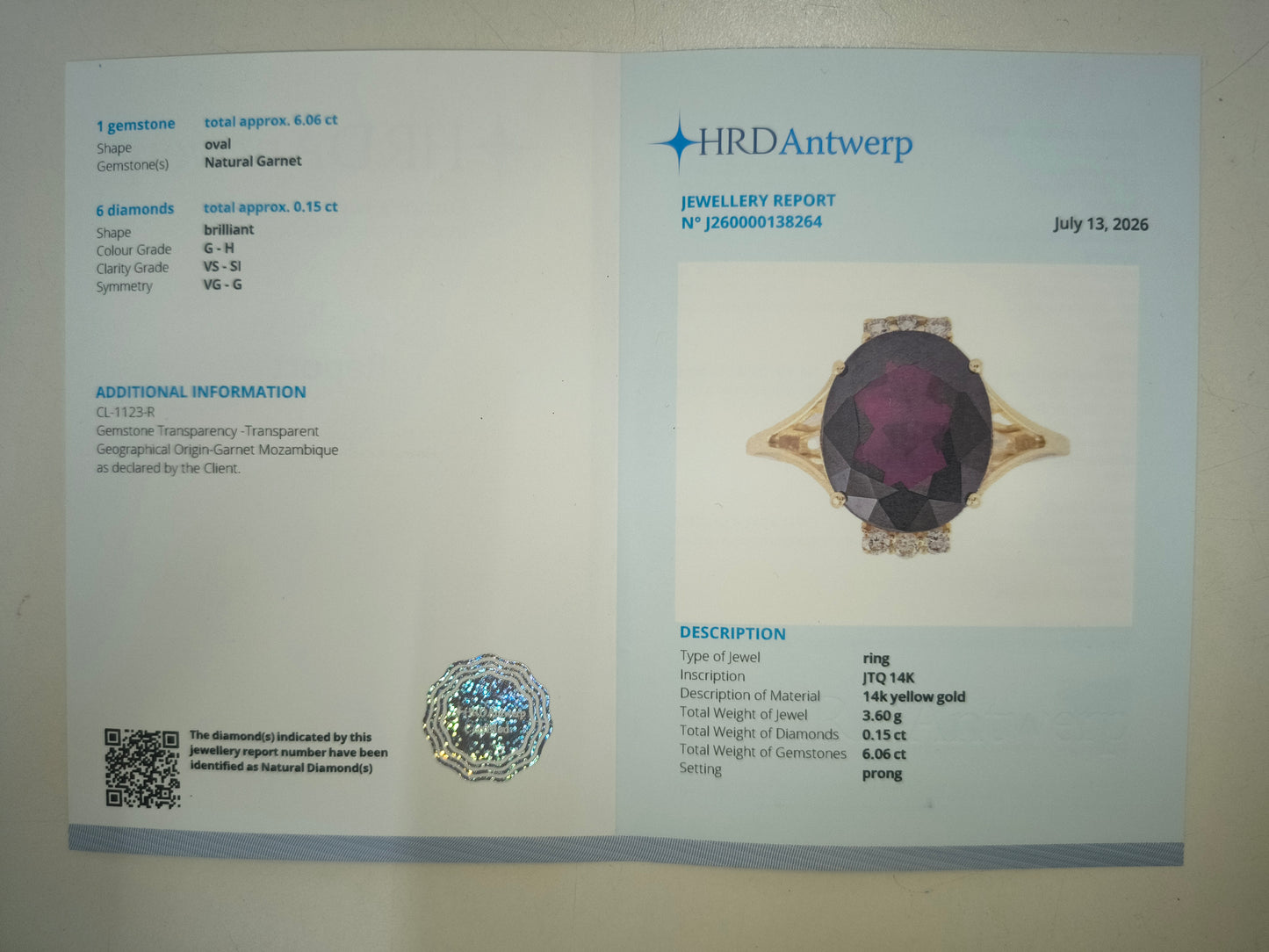 6.21 Ct Oval Natural Garnet 14K Gold Ring