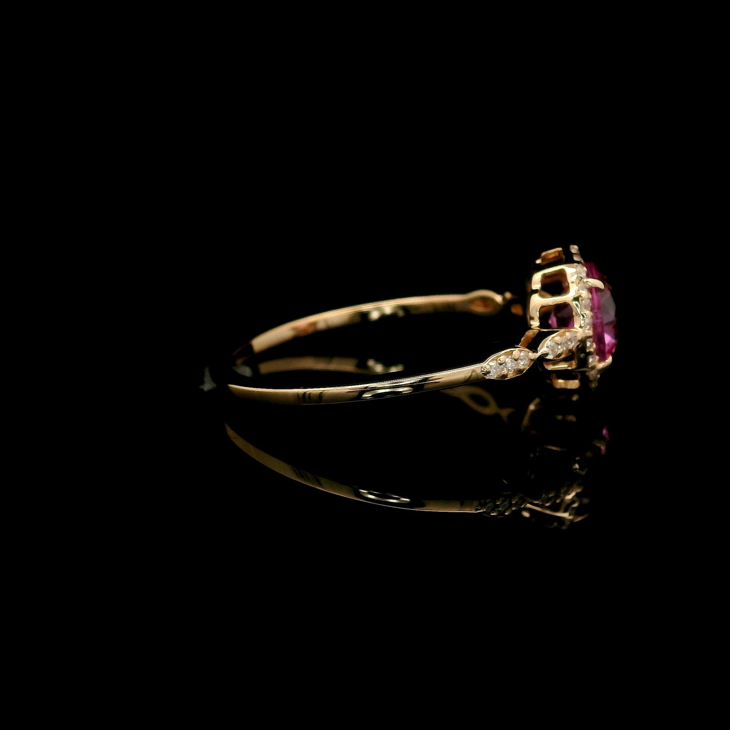 1.23 Ct Round Mixed Cut Lab Grown Pink Sapphire 14K Gold Ring