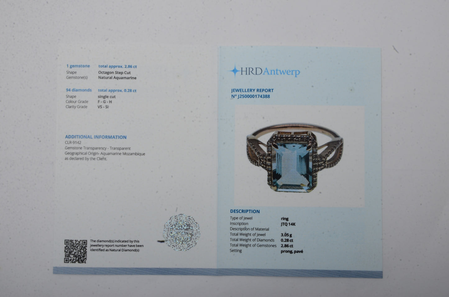 3.14 Ct Octagon Step Cut Natural Aquamarine 14K Gold Ring