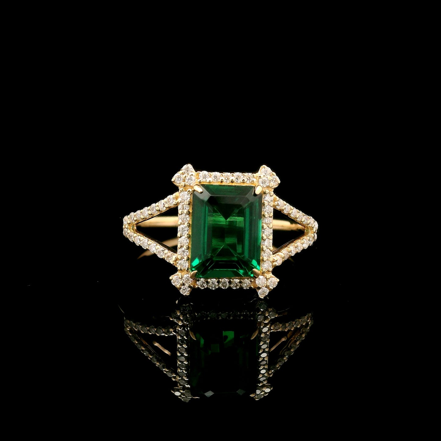2.00 Ct Emerald Cut Lab Grown Emerald 14K Gold Ring