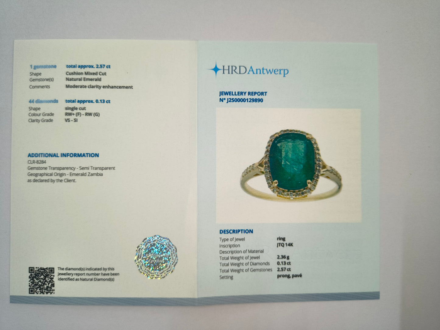 2.70 Ct Cushion Natural Emerald 14K Gold Ring