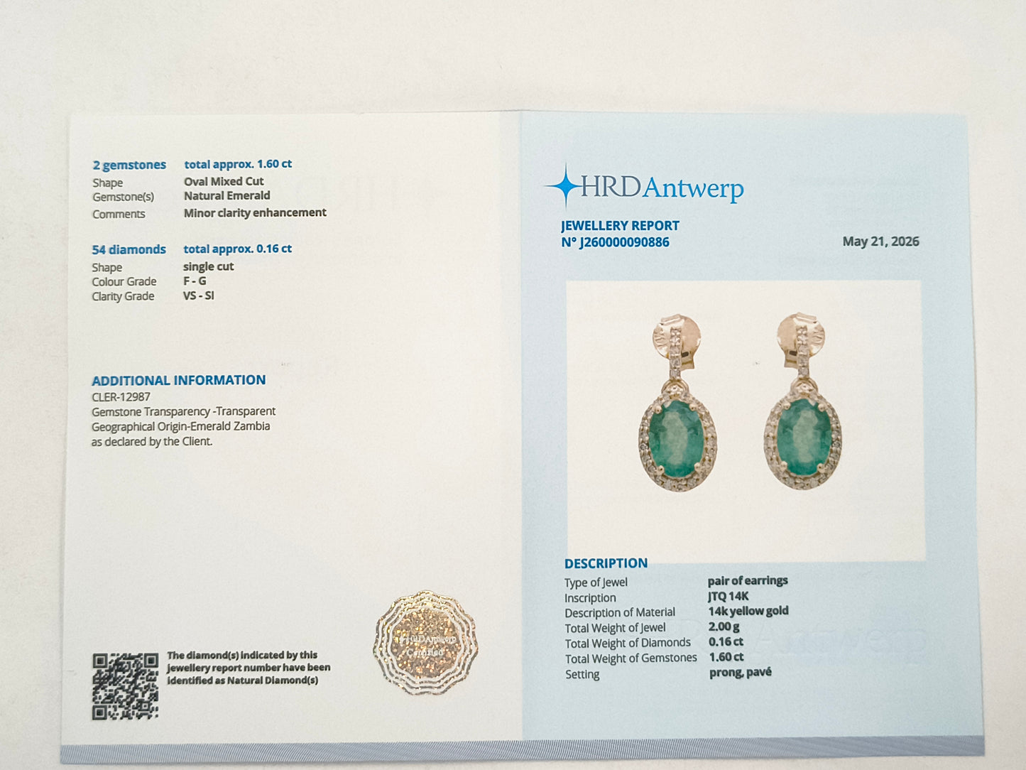 1.76 Ct Oval Emerald 14K Gold Earrings