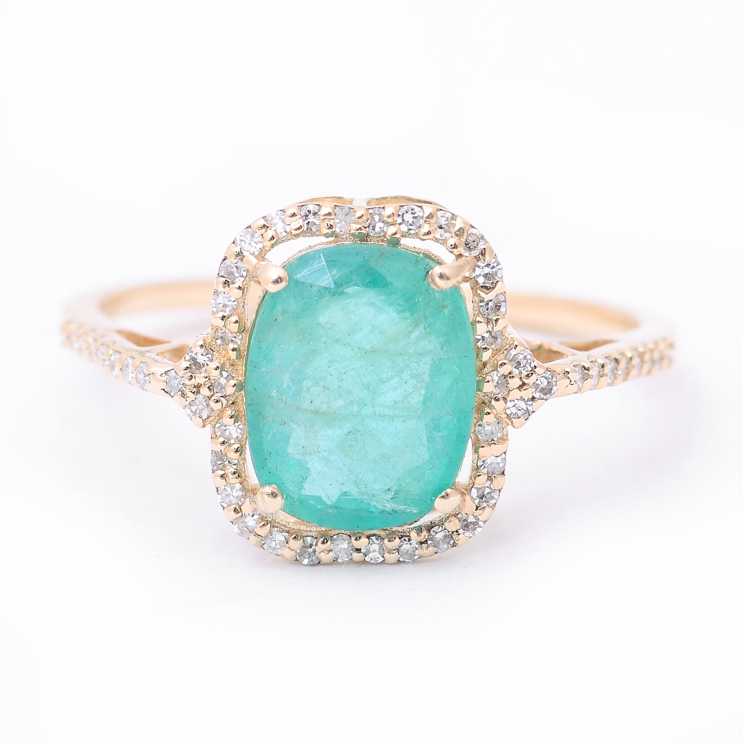 2.03 Ct Cushion Mixed Cut Natural Emerald 14K Gold Ring
