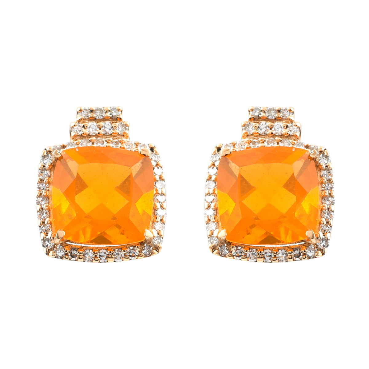2.08 Ct Cushion Mixed Cut Natural Fire Opal 14K Gold Earrings