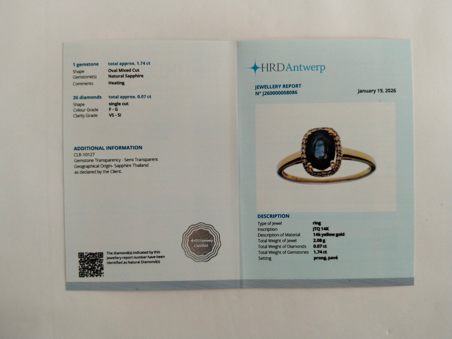 1.81 Ct Oval Mixed Cut Natural Sapphire 14K Gold Ring