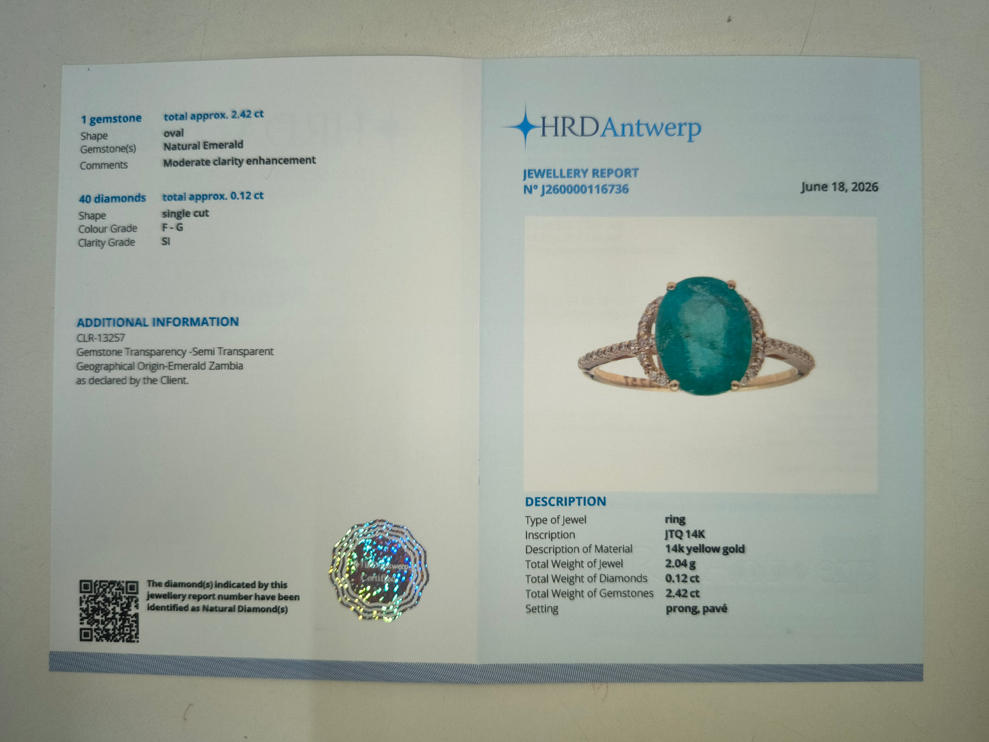 2.54 Ct Oval Natural Emerald 14K Gold Ring