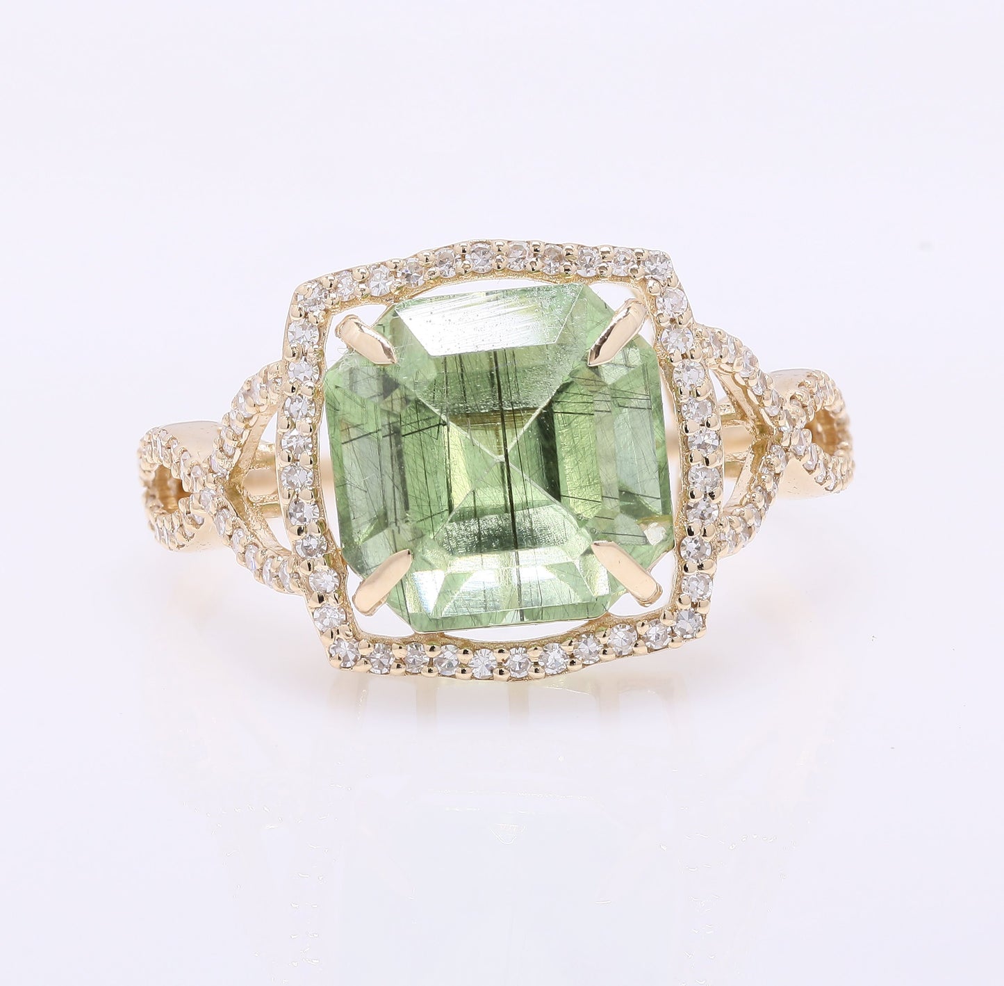 4.39 Ct Octagon Step Cut Natural Peridot 14K Gold Ring