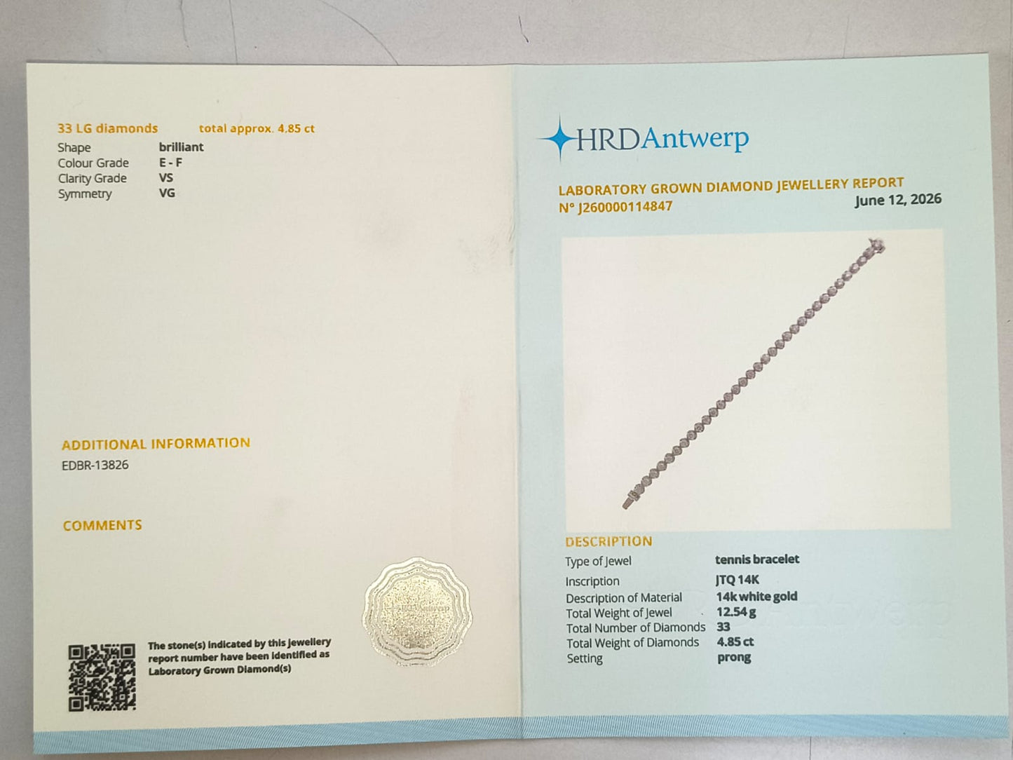 4.85 Ct Round Lab Grown Diamond 14K Gold Bracelet