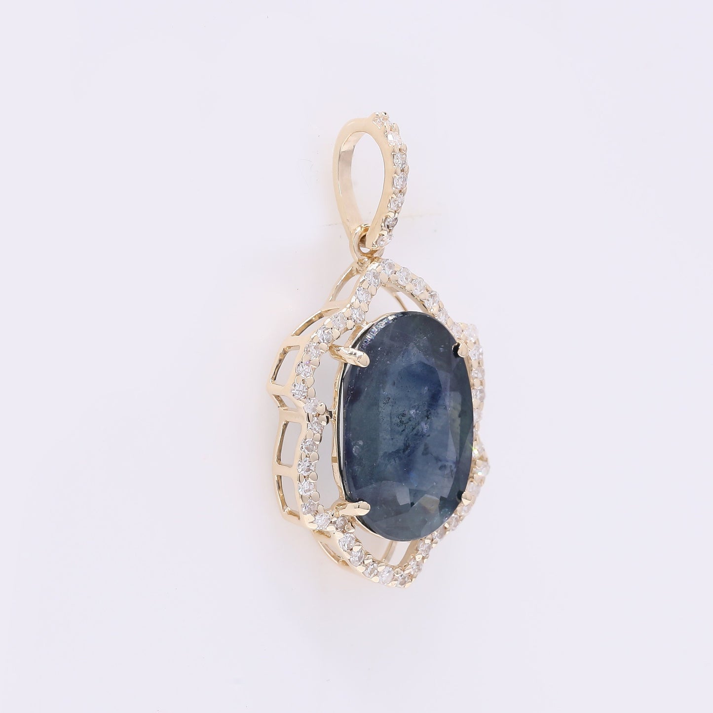 3.34 Ct Oval Mixed Cut Natural Sapphire 14K Gold Pendant