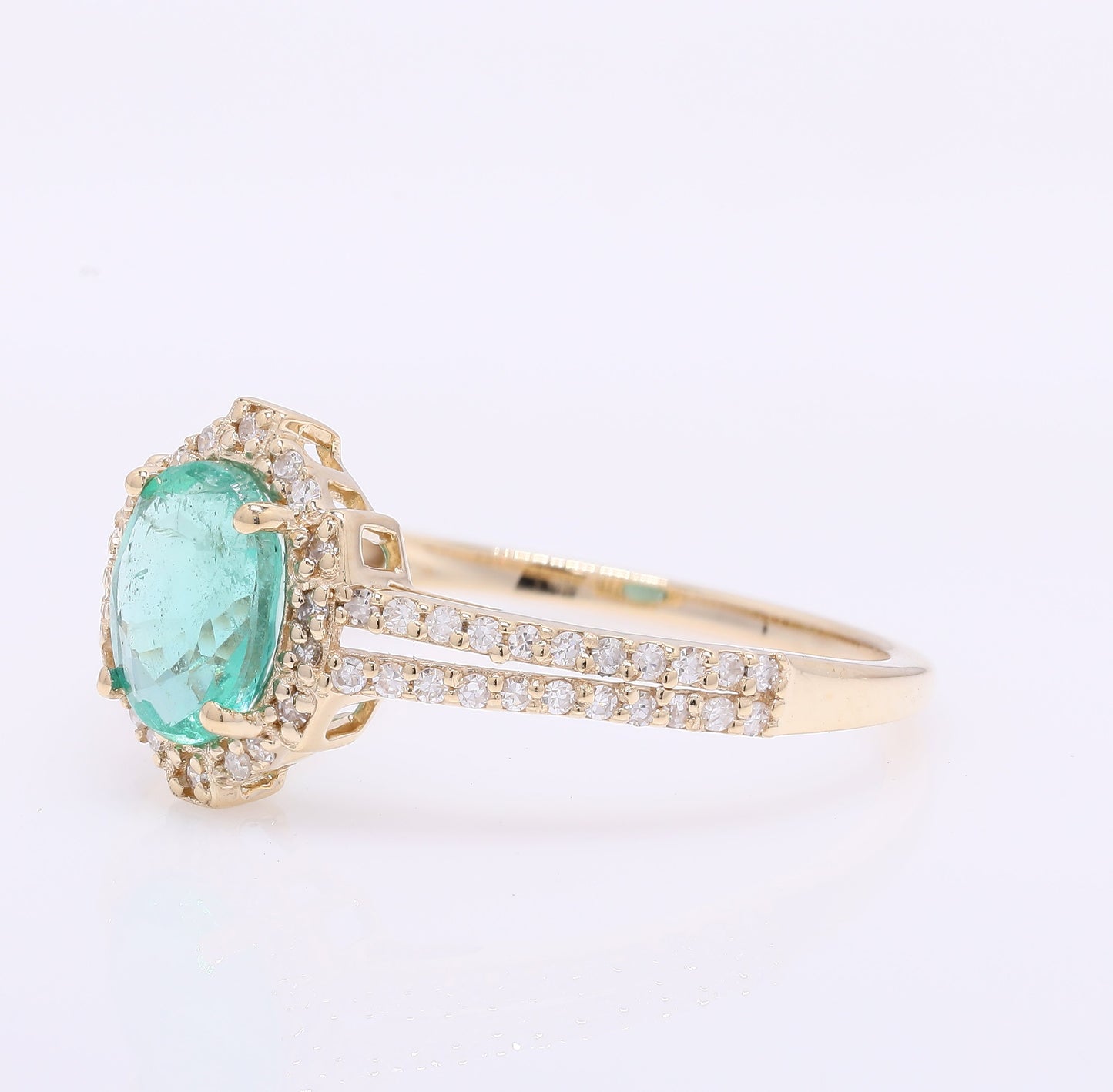 1.02 Ct Oval Mixed Cut Natural Emerald 14K Gold Ring