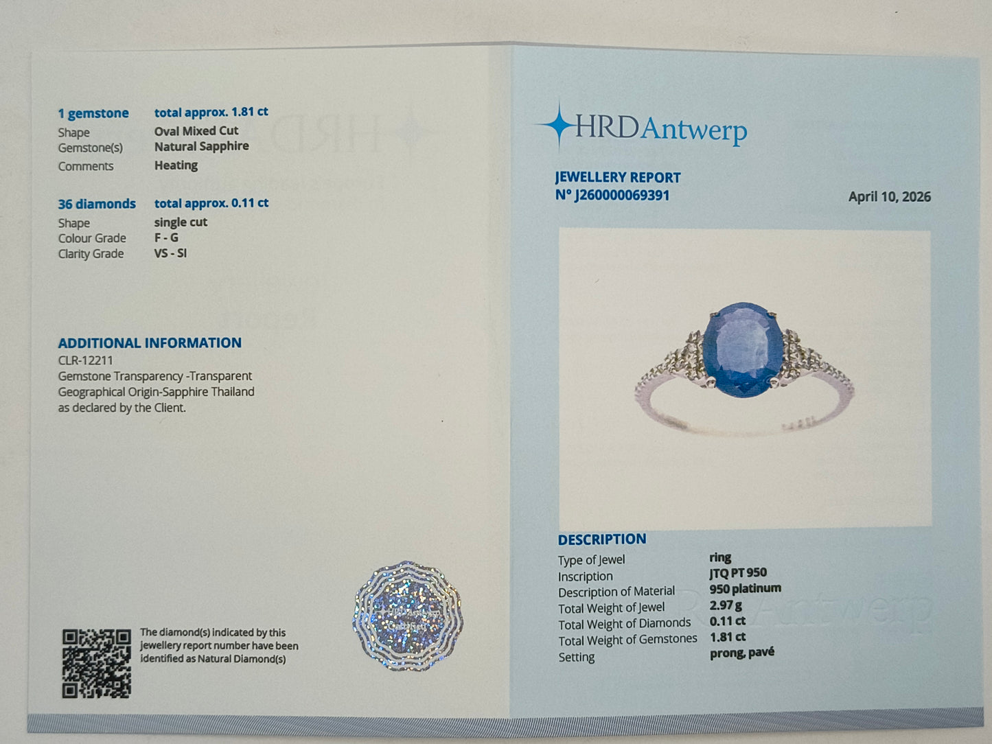 1.92 Ct Oval Mixed Cut Natural Sapphire 950 Platinum Ring