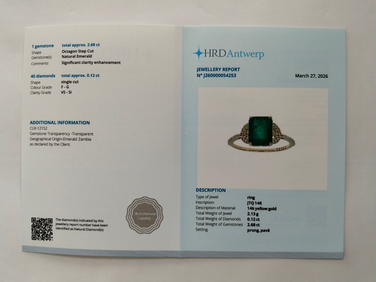 2.80 Ct Octagon Step Cut Natural Emerald 14K Gold Ring