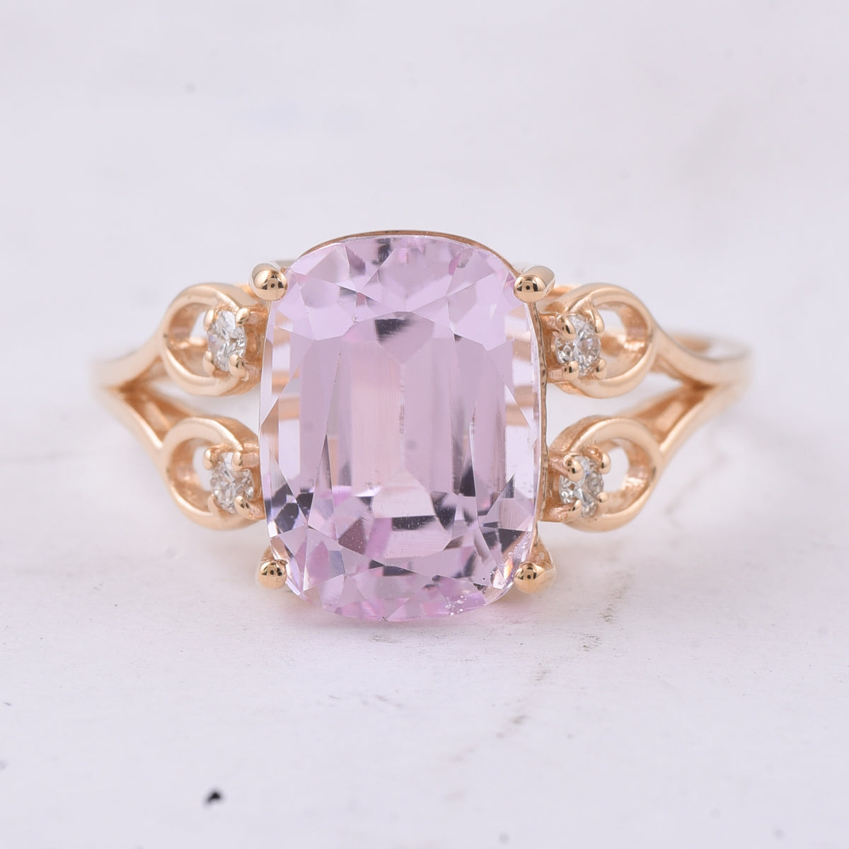 5.48 Ct Cushion Natural Kunzite 14K Gold Ring