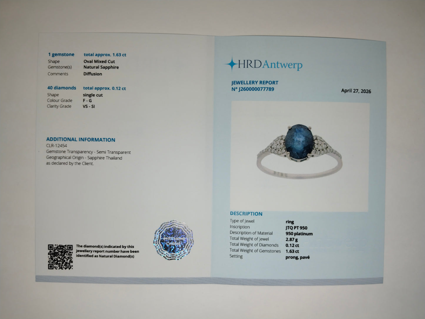 1.75 Ct Oval Mixed Cut Natural Sapphire 950 Platinum Ring