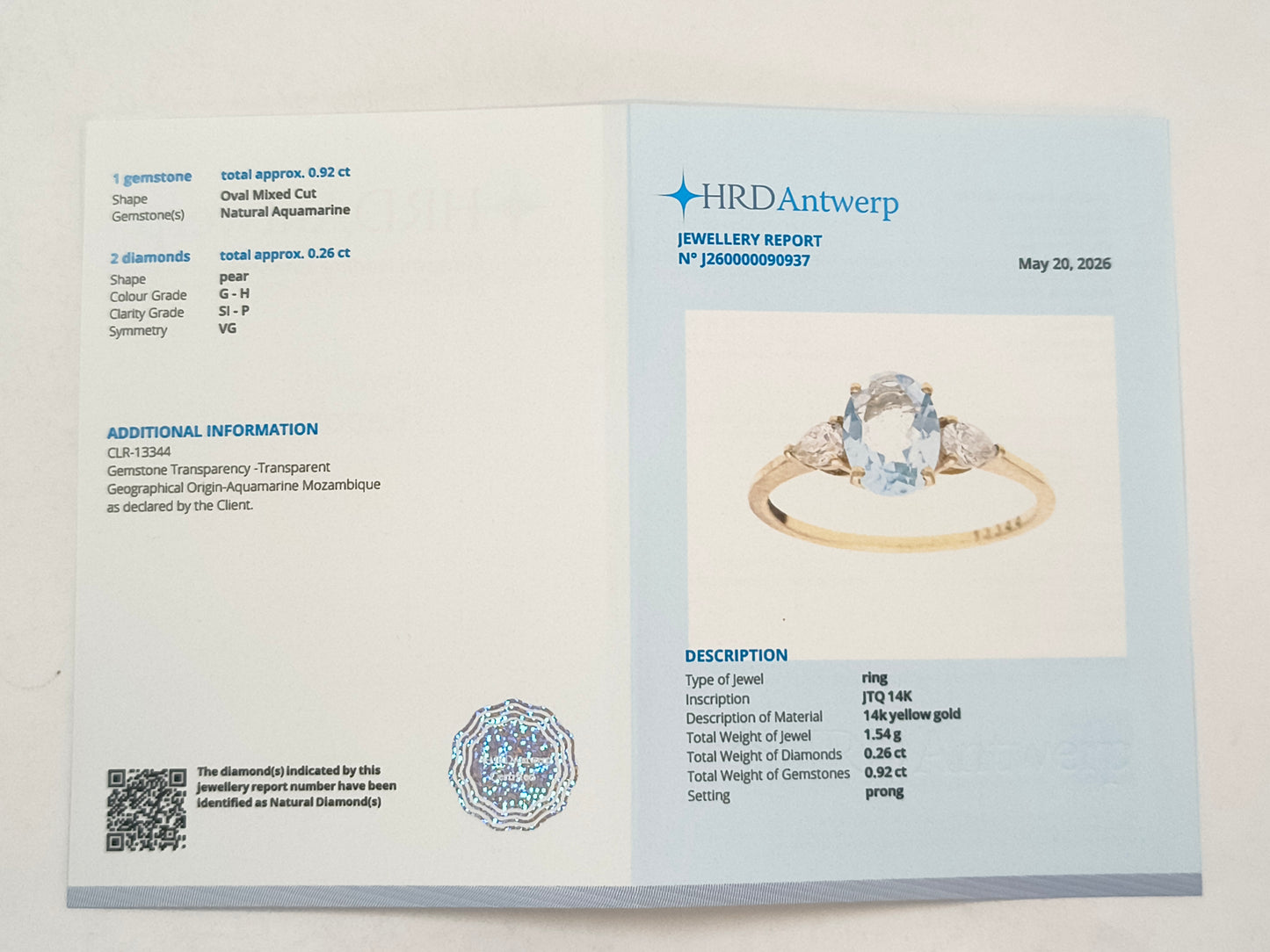 1.18 Ct Oval Aquamarine 14K Gold Ring