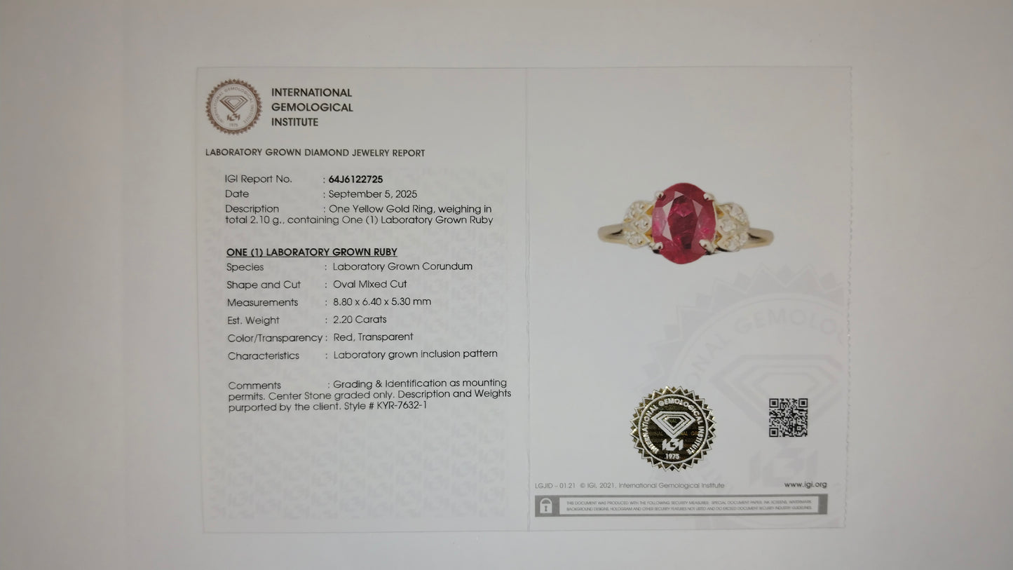 2.28 Ct Oval Mixed Cut Lab Grown Ruby 14K Gold Ring
