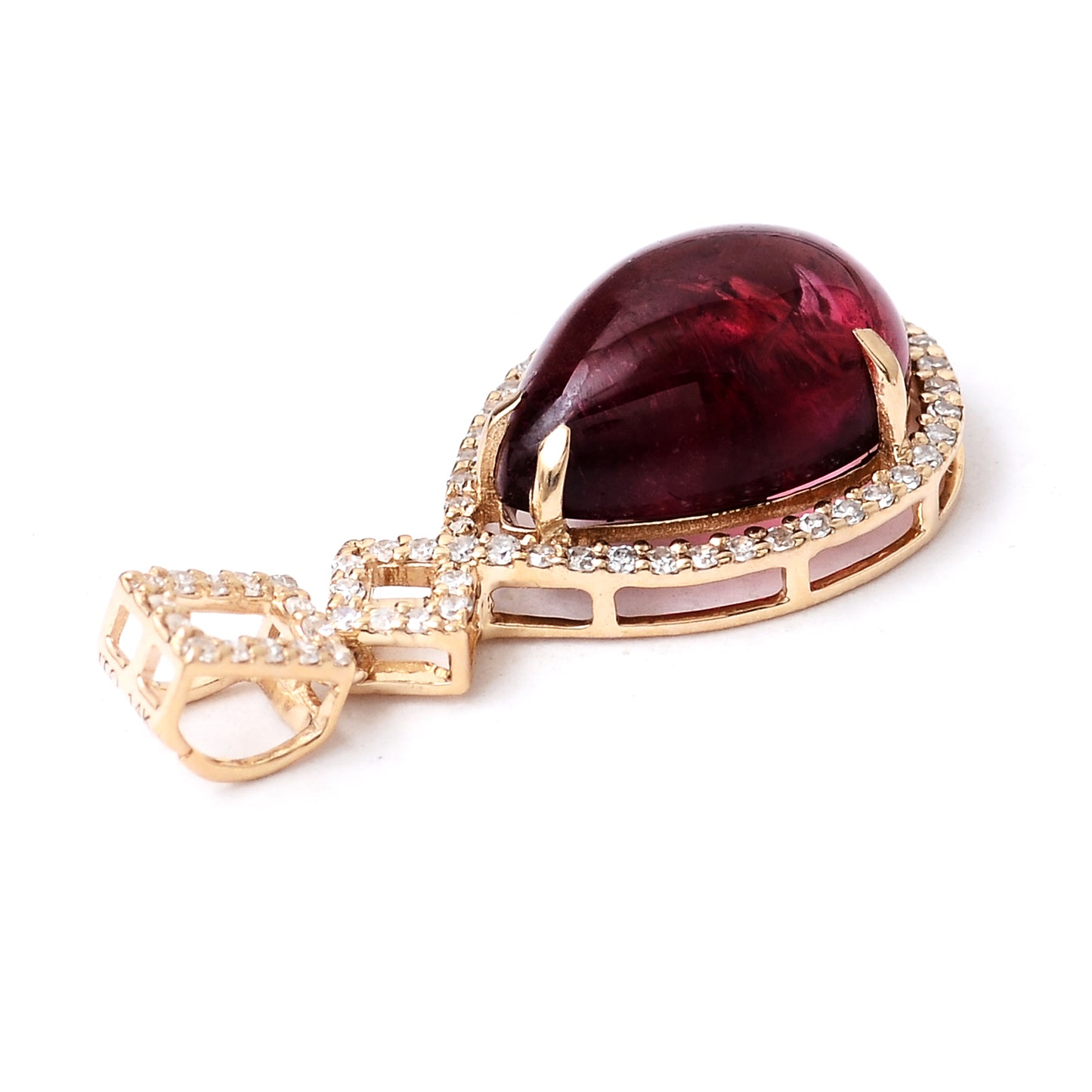 4.58 Ct Pear Cabochon Natural Tourmaline 14K Gold Pendant