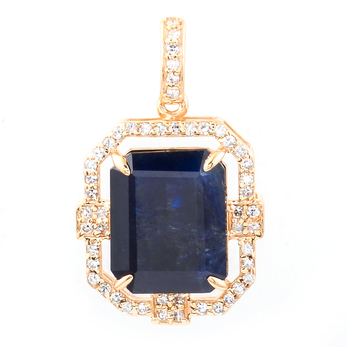 3.84 Ct Octagon Natural Sapphire 14K Gold Pendant