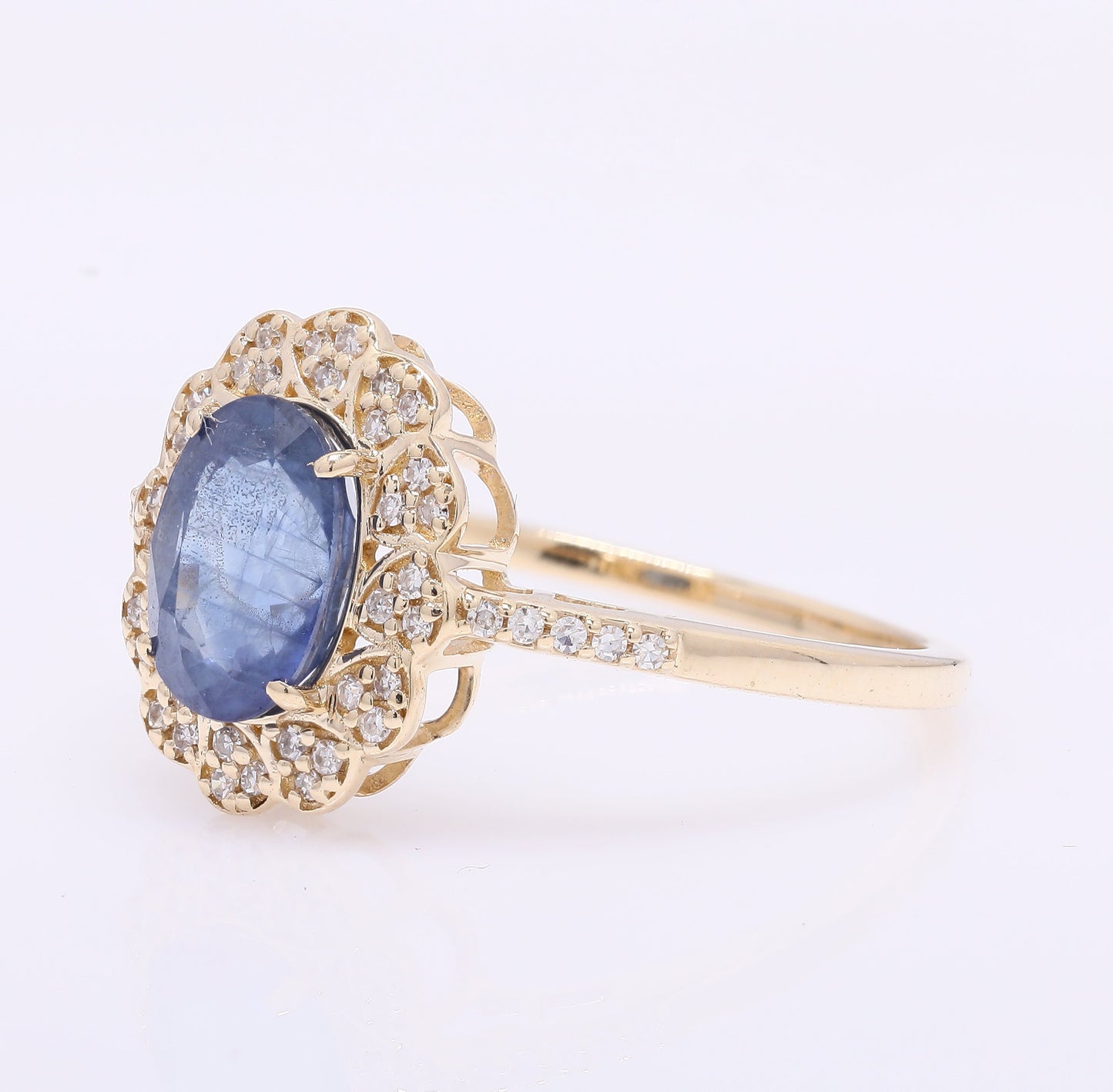 1.86 Ct Oval Mixed Cut Natural Sapphire 14K Gold Ring