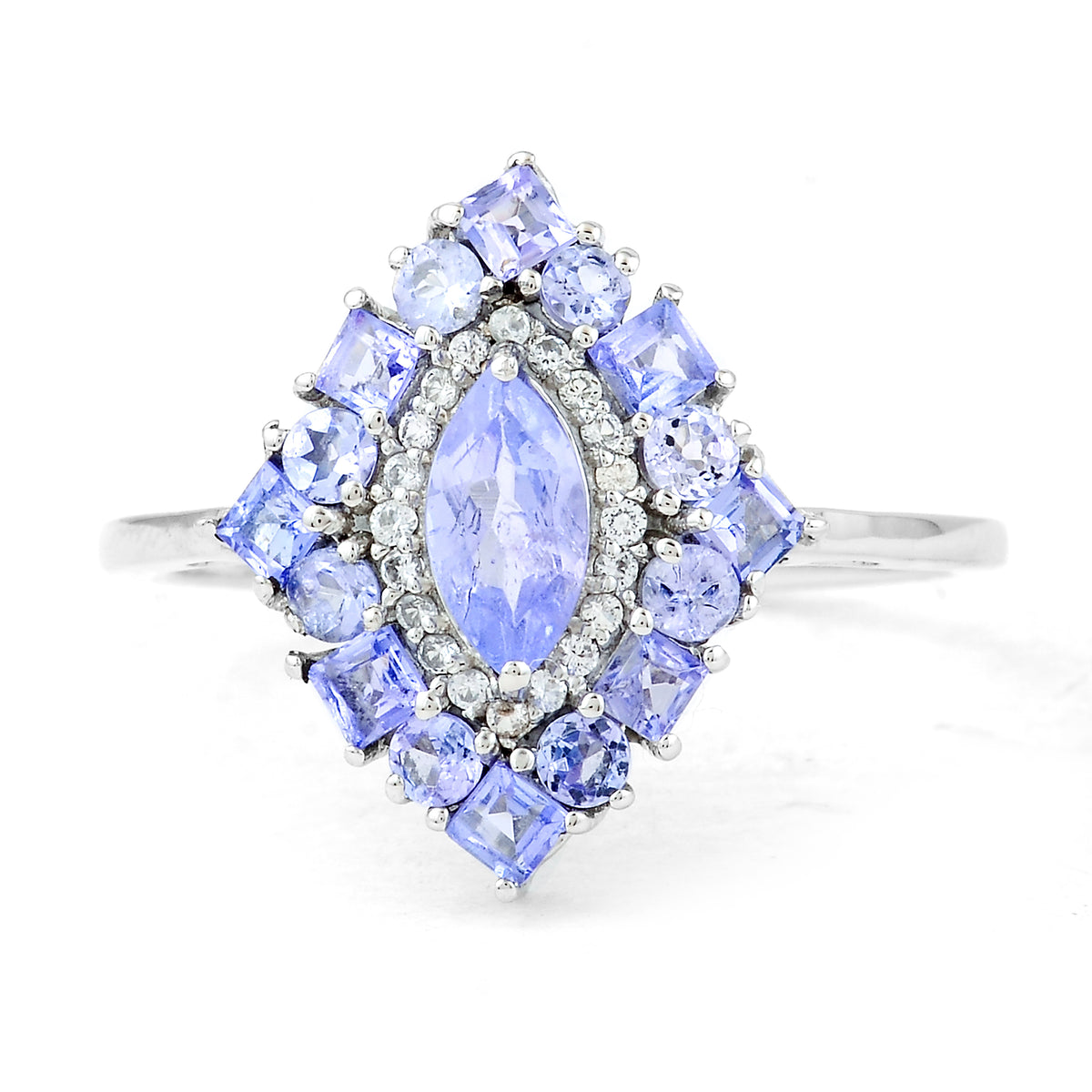 1.36 Ct Marquise Mixed Cut, Square Step Cut, Round Mixed Cut Natural Tanzanite 950 Platinum Ring