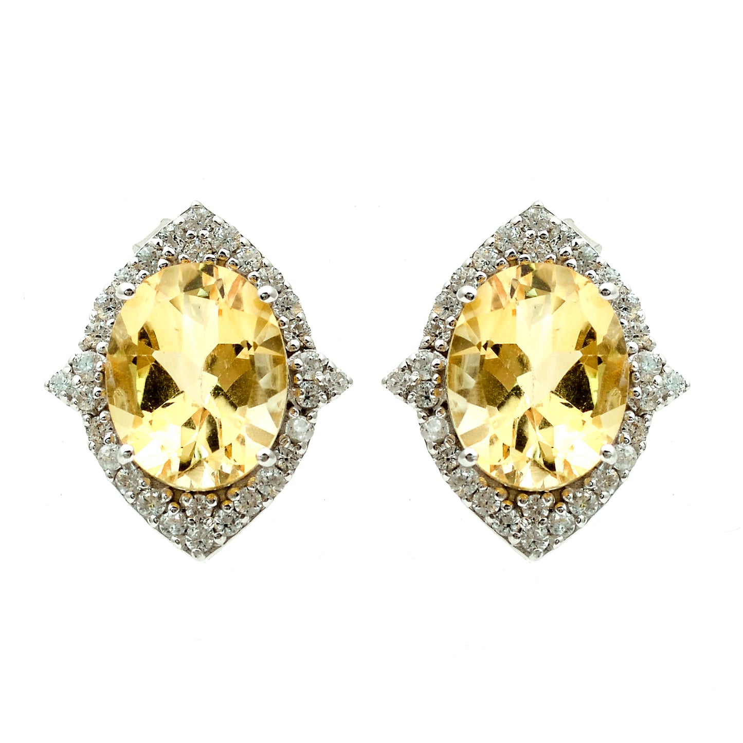 5.51 Ct Oval Citrine, White Zircon 925 Sterling Silver Earrings