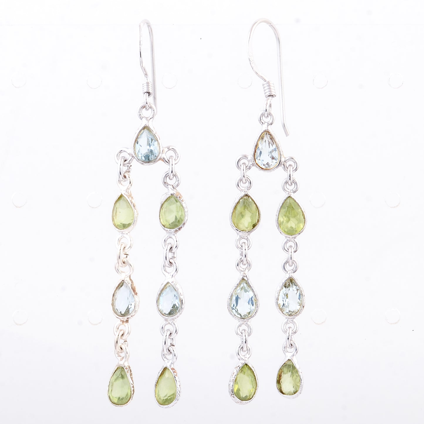 10.50 Ct Blue Topaz, Peridot 925 Sterling Silver Earrings