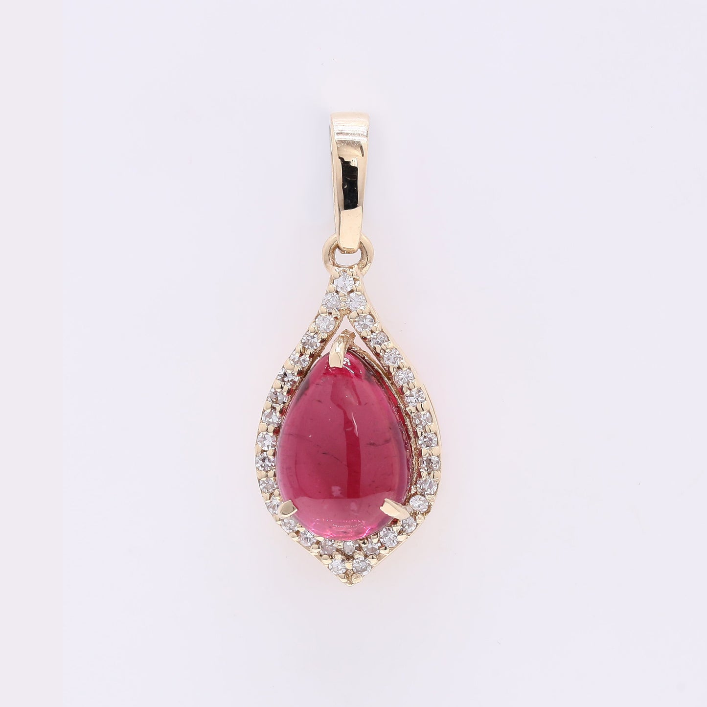 2.03 Ct Pear Cabochon Natural Tourmaline 14K Gold Pendant