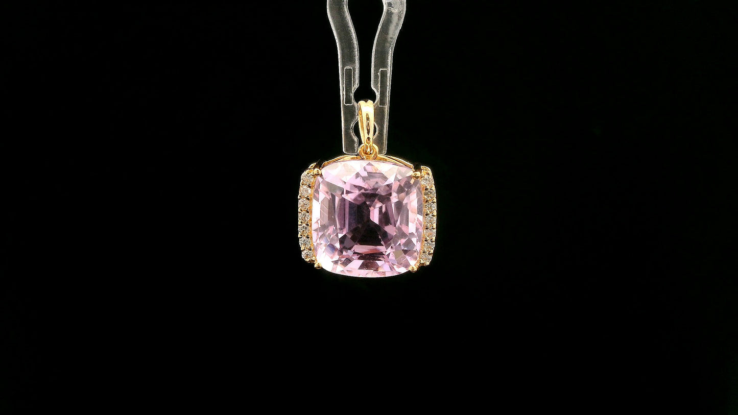 9.32 Ct Cushion Mixed Cut Natural Spodumene Kunzite 14K Gold Pendant