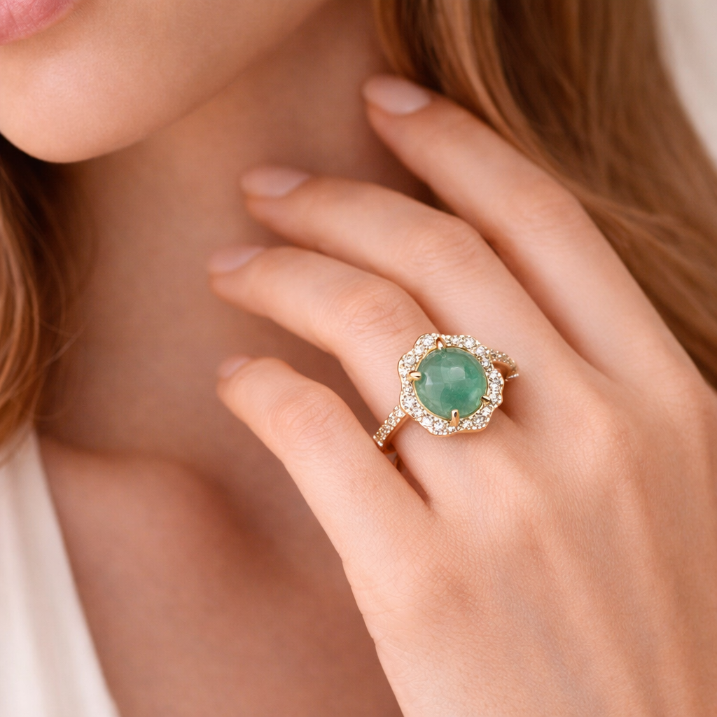 2.56 Ct Round Emerald 9K Gold Ring