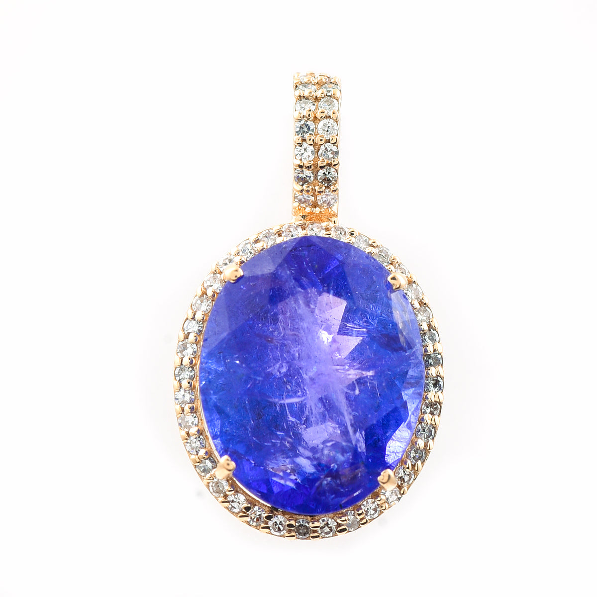 5.26 Ct Oval Mixed Cut Natural Tanzanite 14K Gold Pendant