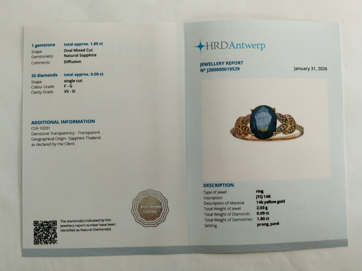 1.89 Ct Oval Mixed Cut Natural Sapphire 14K Gold Ring