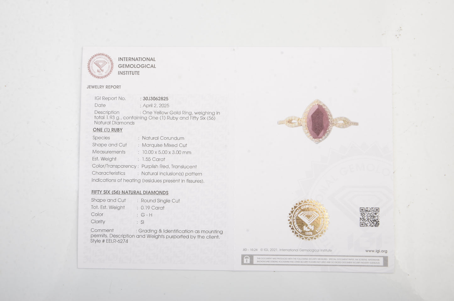 1.74 Ct Natural Codundum Ruby 14K Gold Ring