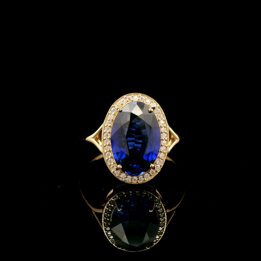 4.20 Ct Oval Mixed Cut Lab Grown Sapphire 14K Gold Ring