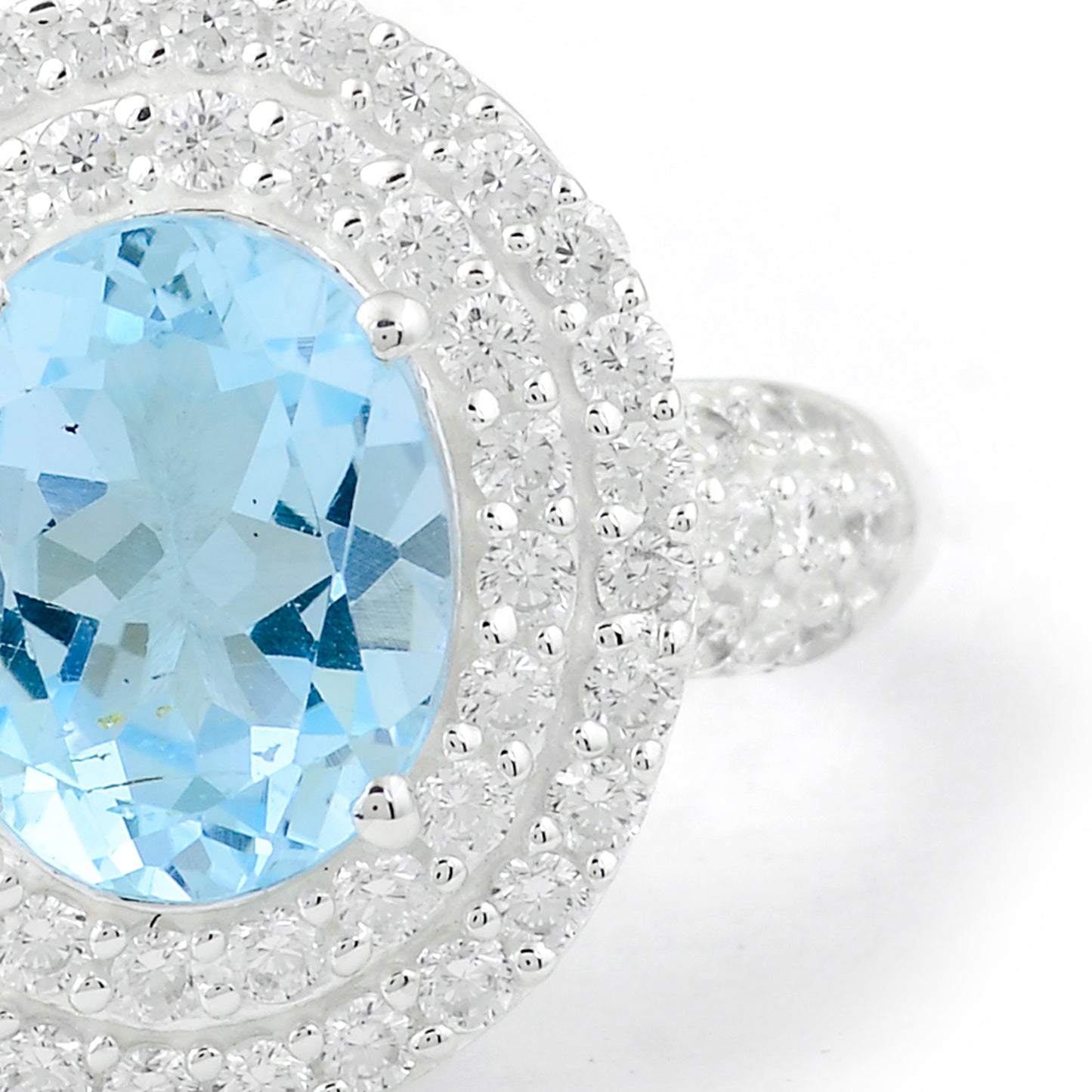 5.30 Ct Oval Blue Topaz, Cubic Zirconia 925 Sterling Silver Ring