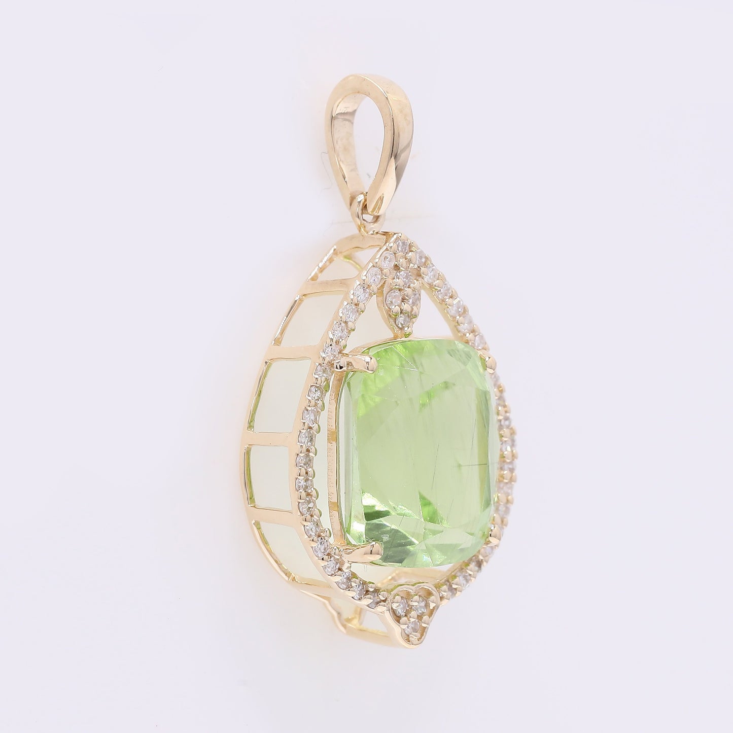 4.79 Ct Cushion Mixed Cut Natural Peridot 14K Gold Pendant