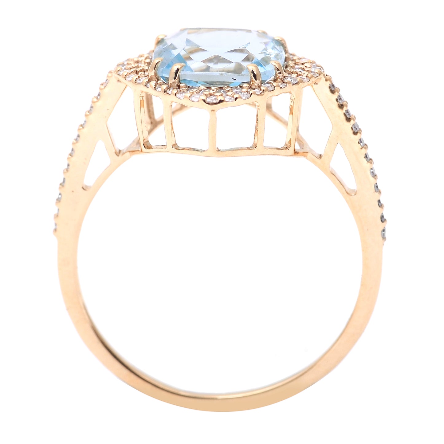 2.10 Ct Cushion Mixed Cut Natural Aquamarine 14K Gold Ring