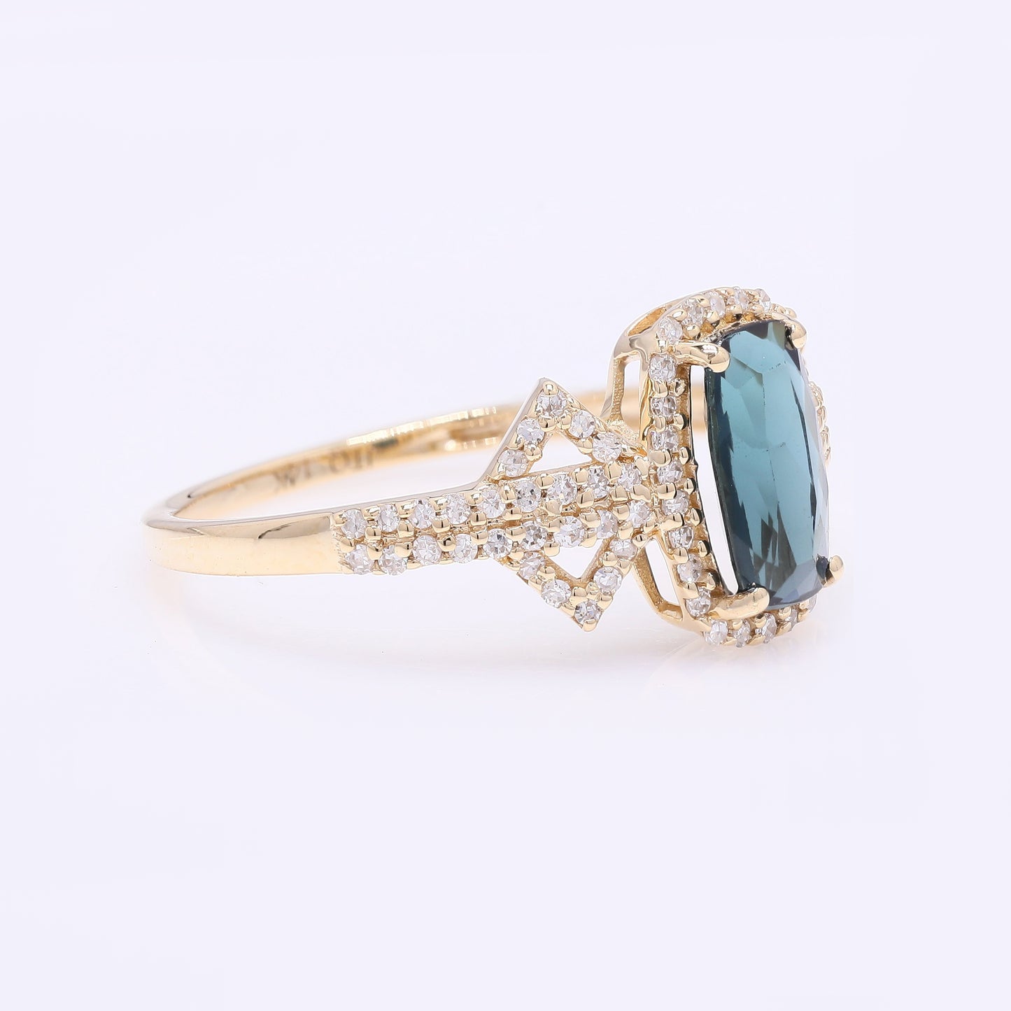 1.17 Ct Rectangular Cushion Mixed Cut Natural Tourmaline 14K Gold Ring